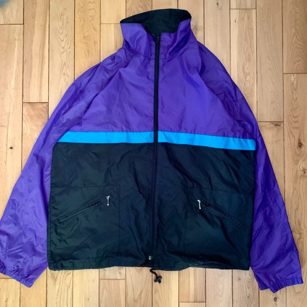 Vintage 90s Retro Windbreaker Men’s Large Patagonia Like Color Blocking Purple